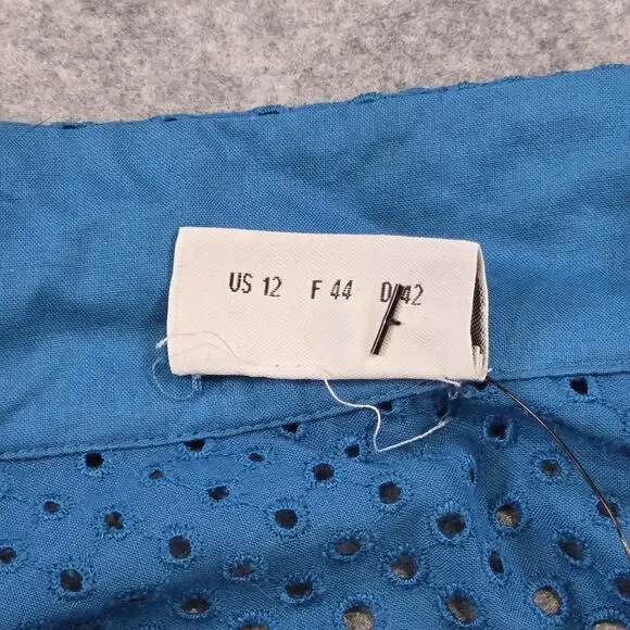 Akris Punto Blouse Womens 12 Blue Eyelet‎ Collared Sleeveless Stretch Sheer NWT